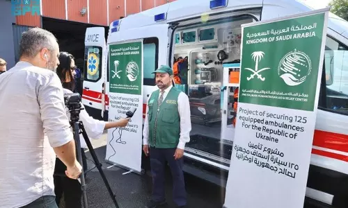 KSrelief delivers 25 ambulances to Ukraines Health Ministry