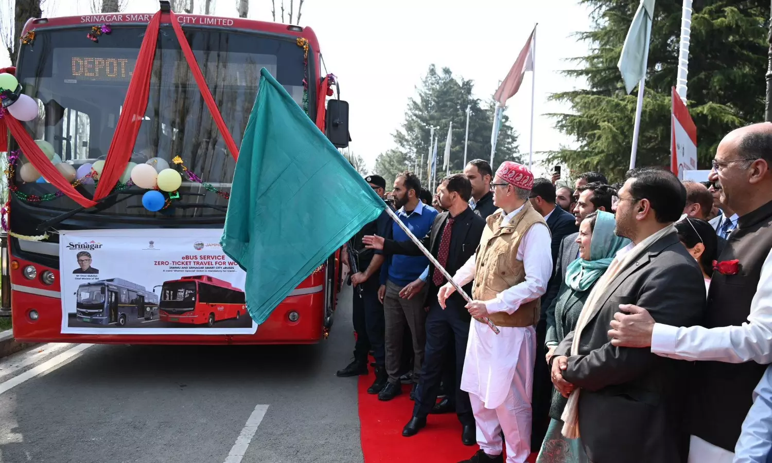 Omar Abdullah launches free bus service for women in J&K