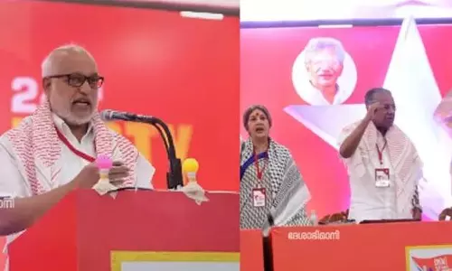 CPI(M) Party Congress members wear keffiyehs in solidarity with Palestinians