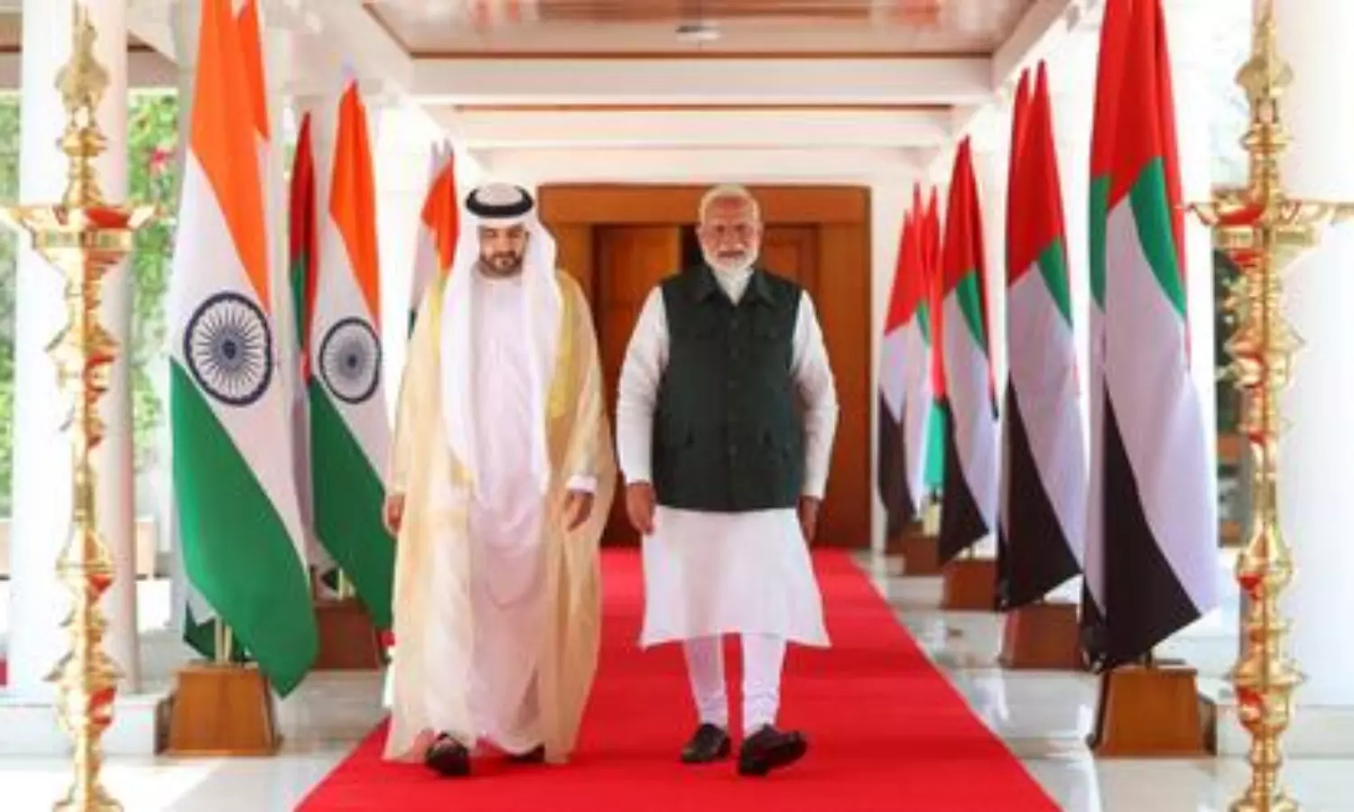 Crown Prince of Dubai gifts PM Modi replica of his grandfathers traditional cloak