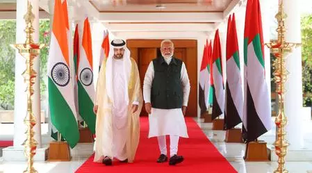 Crown Prince of Dubai gifts PM Modi replica of his grandfathers traditional cloak