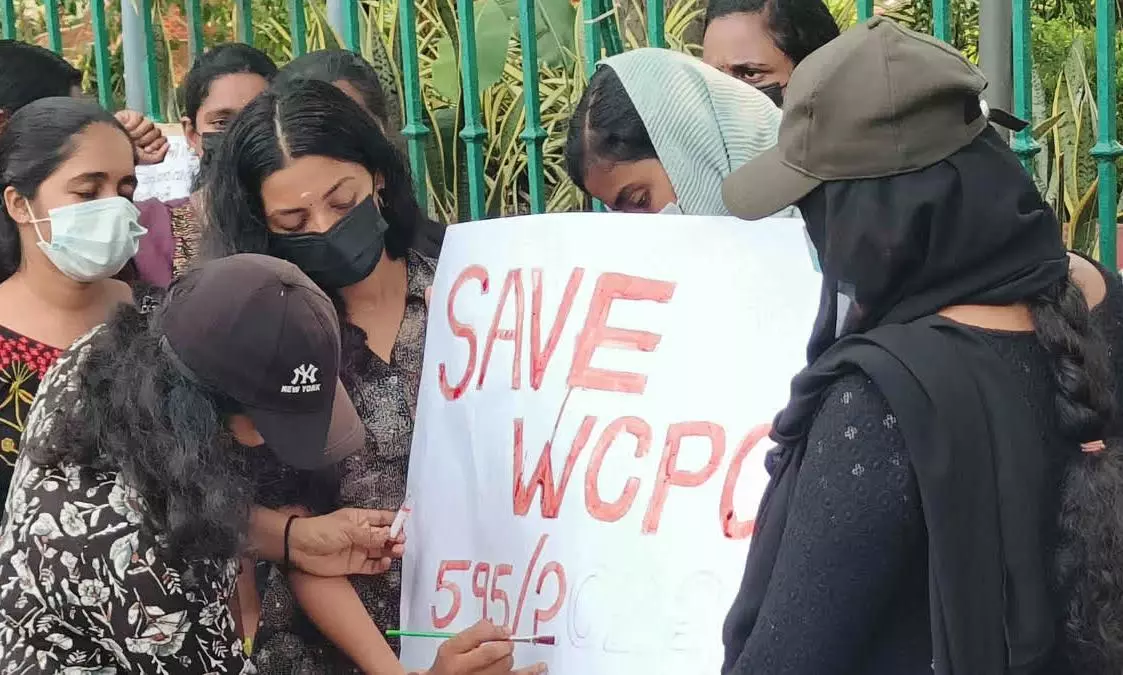 Women CPO rank holders protest with placards written in blood on Vishu