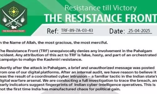 Lashkar offshoot denies role in Pahalgam attack, blames Indian intelligence for false claim