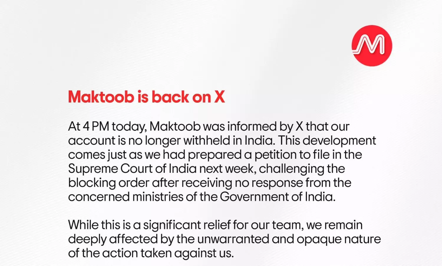 Centre unblocks Maktoob Medias X handle