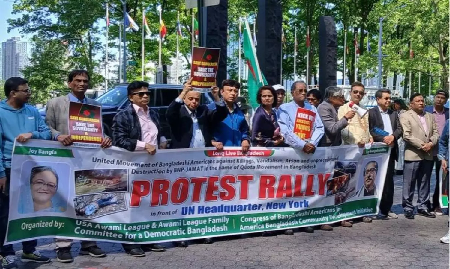 Awami League supporters protest at UN, demand end to party ban in Bangladesh