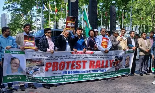 Awami League supporters protest at UN, demand end to party ban in Bangladesh