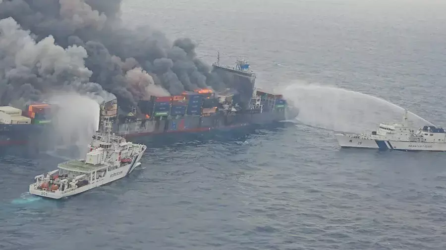 Firefighting intensifies on Singapore vessel after blast off Kerala coast