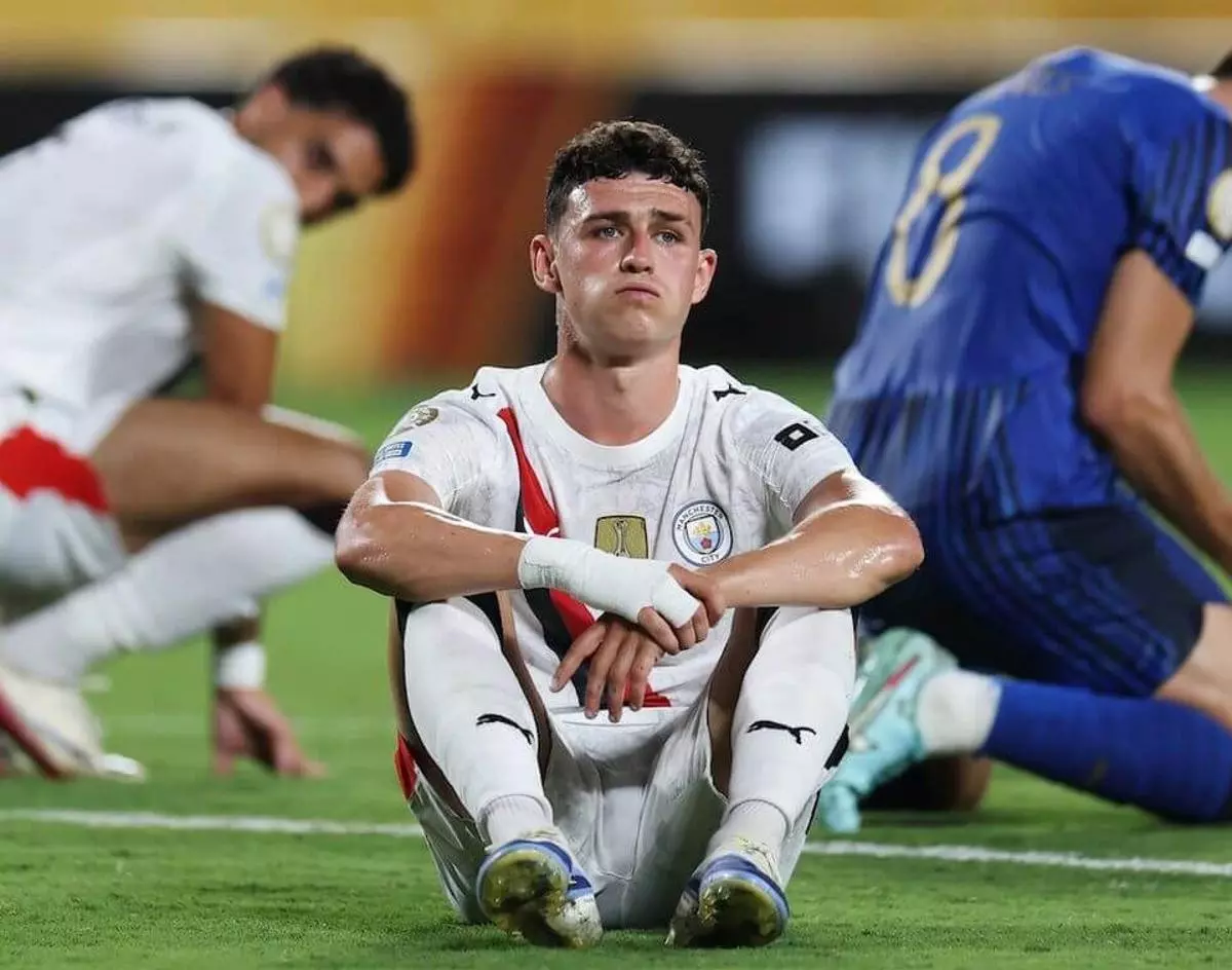 Phil Foden reacts after Manchester City lose to Al-Hilal in the last 16 of the Club World Cup in Orlando.