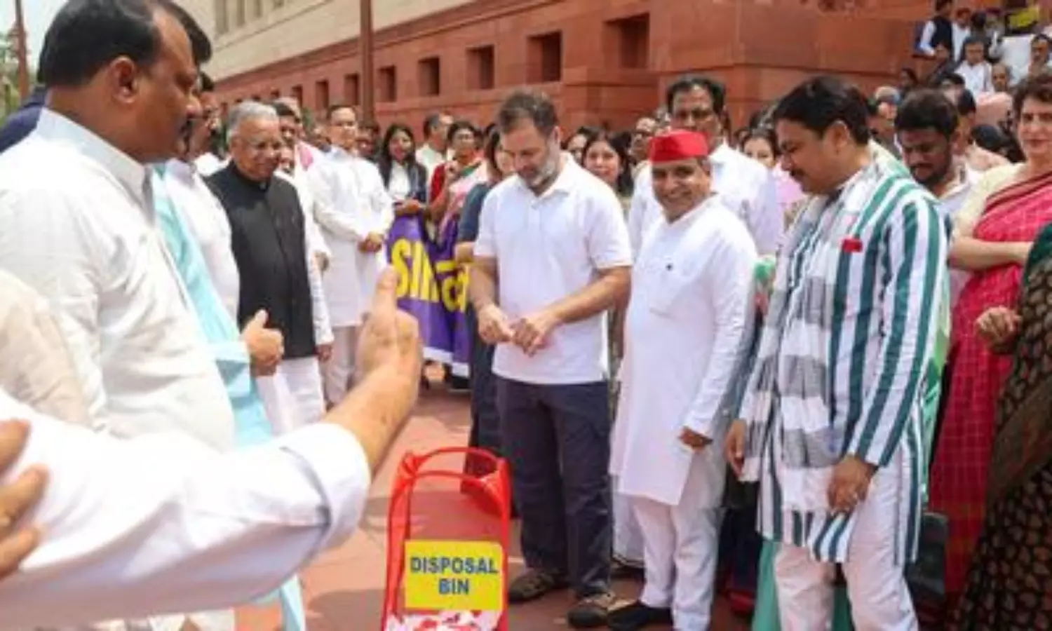 Rahul-led oppn MPs dump SIR placards in bin in protest against Bihar election roll