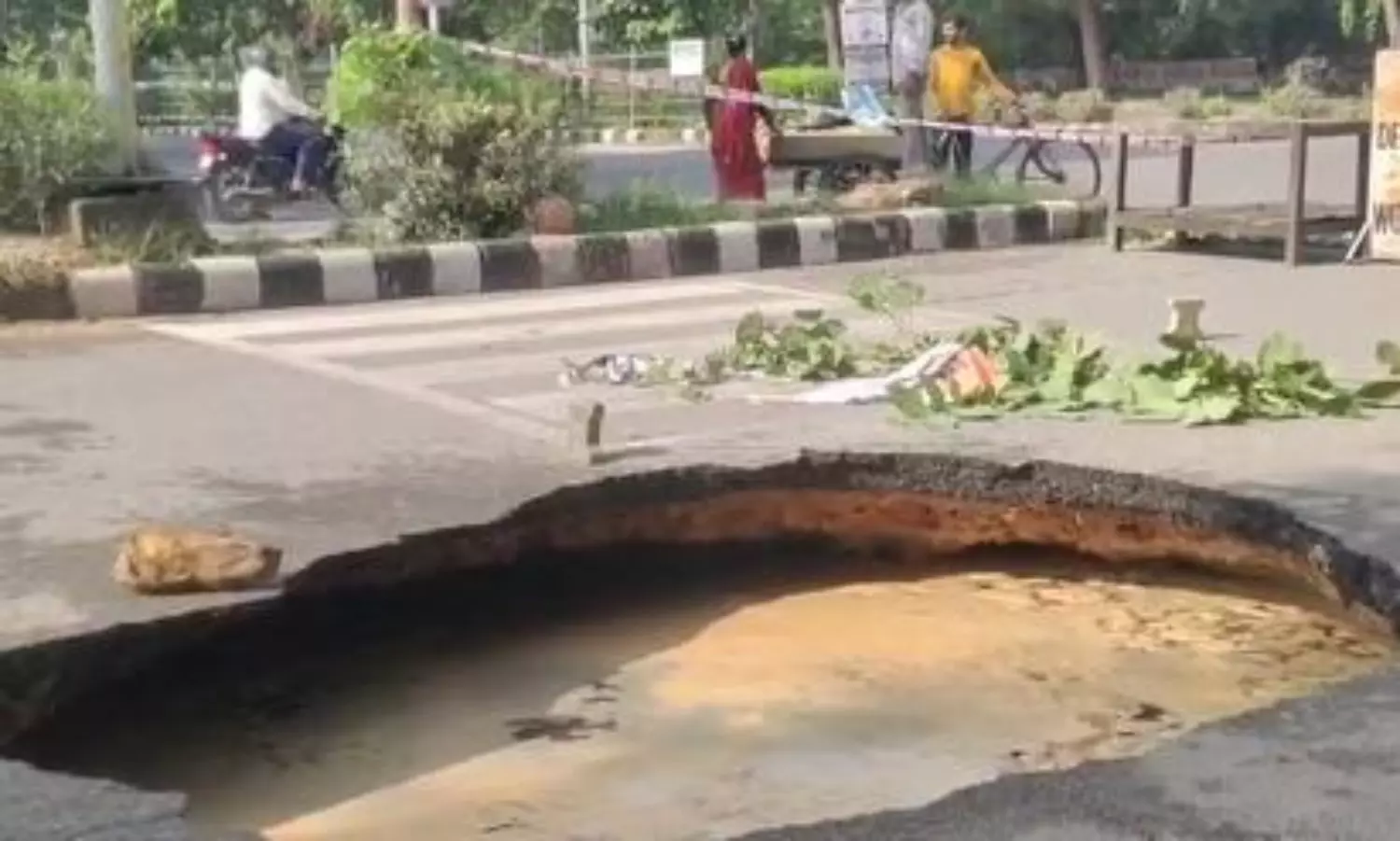 Road caves in near National Law University in Delhi’s Dwarka