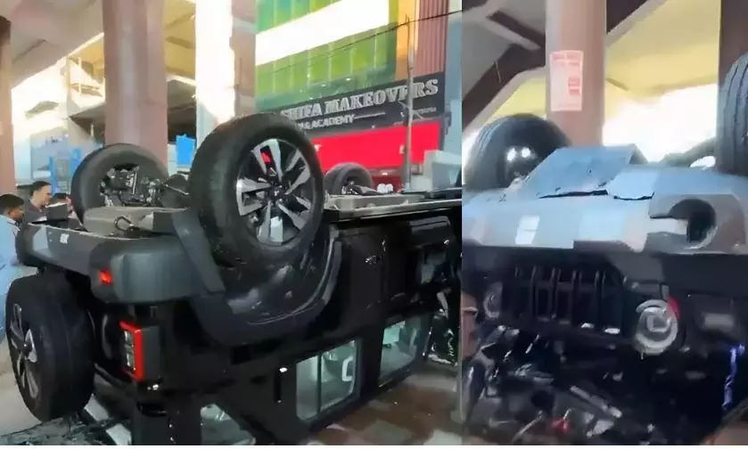 Thar SUV flies out of showroom as Delhi woman crushes lemon under tyre Thar SUV flies out of showroom as Delhi woman crushes lemon under tyre