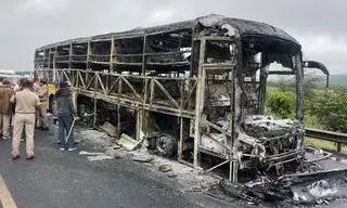 Hyderabad-Bengaluru bus fire: biker’s fatal fall happened before crash, probe finds Hyderabad-Bengaluru bus fire: biker’s fatal fall happened before crash, probe finds