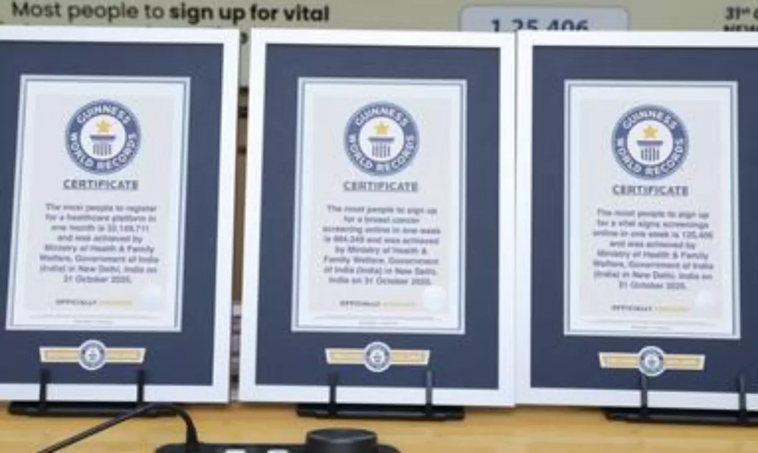 Union Health Ministry receives three Guinness World Record titles for health campaign