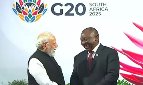 PM Modi receives warm welcome from President Ramaphosa as he arrives for G20 PM Modi receives warm welcome from President Ramaphosa as he arrives for G20
