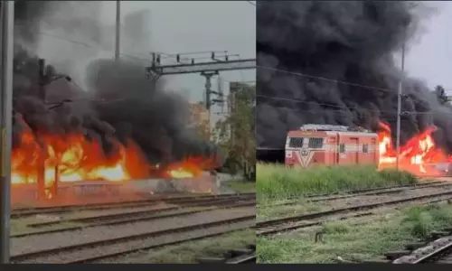 Massive fire guts 200 vehicles in Thrissur railway station parking area Massive fire guts 200 vehicles in Thrissur railway station parking area