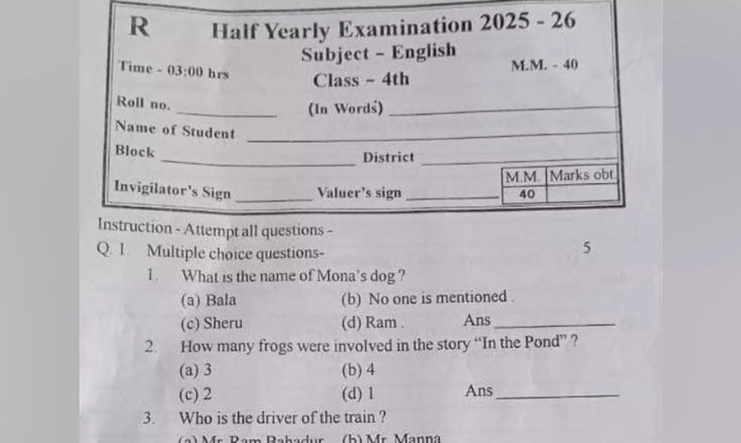 Chhattisgarh headmistress suspended over ‘Ram’ named as dog in exam paper
