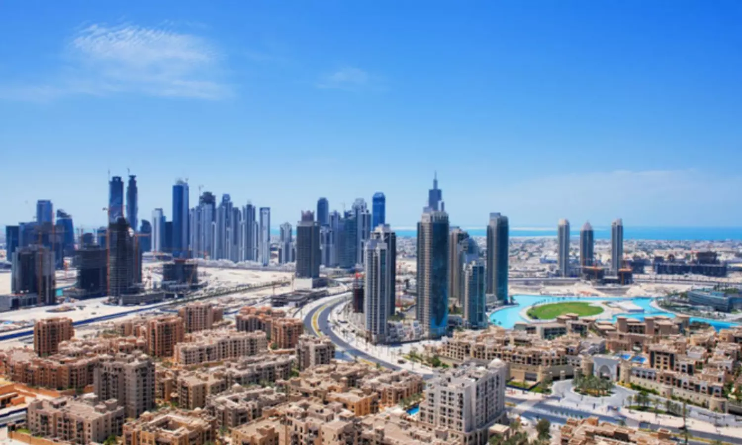 Typical residential neighborhood in Dubai with houses, streets, and greenery. Image does not depict the areas affected by recent drone debris incidents.