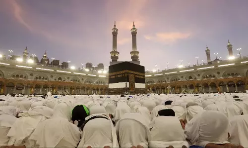 Worshippers praying around the Kaaba at the Grand Mosque in Makkah during Hajj season. Worshippers praying around the Kaaba at the Grand Mosque in Makkah during Hajj season.