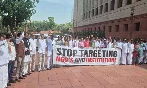 Opposition MPs protest in parliament against FCRA amendment bill Opposition MPs protest in parliament against FCRA amendment bill