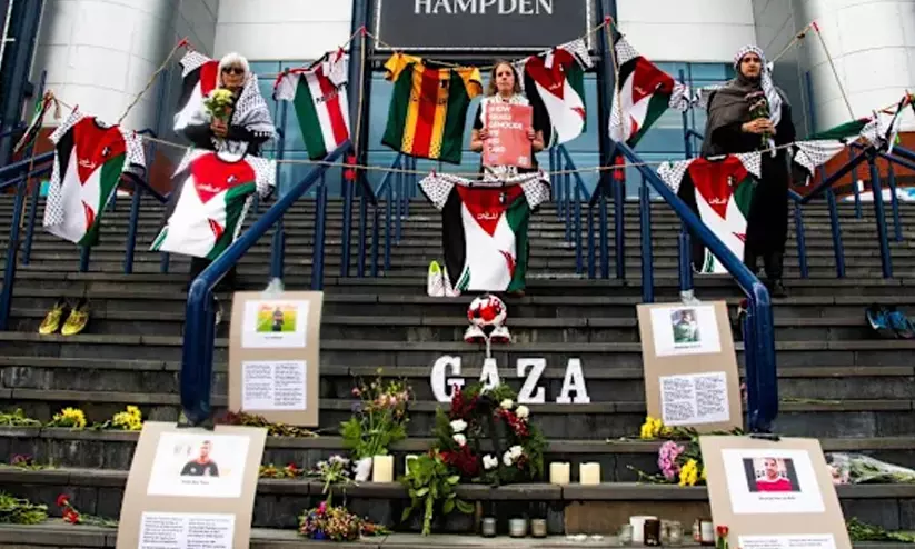 Vigil for Israel-killed Palestinian footballers at Israel-Scot match Vigil for Israel-killed Palestinian footballers at Israel-Scot match