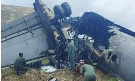 IAF AN-32 transport aircraft catches fire after landing at Assams Jorhat airbase IAF AN-32 transport aircraft catches fire after landing at Assams Jorhat airbase