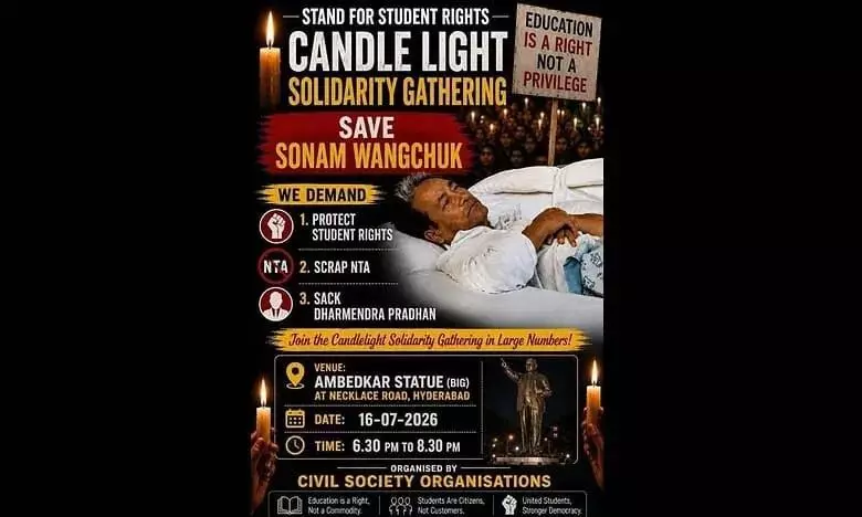 Hyderabad groups hold candlelight gathering for Sonam Wangchuk Hyderabad groups hold candlelight gathering for Sonam Wangchuk