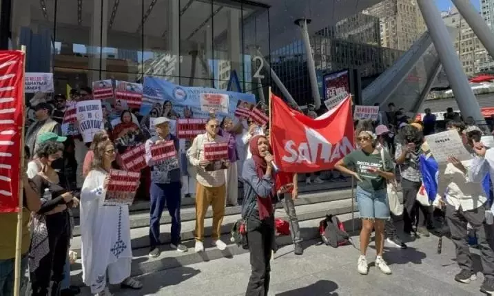 Protests greet RSS chief Bhagwat’s programme at Madison Square Garden Protests greet RSS chief Bhagwat’s programme at Madison Square Garden