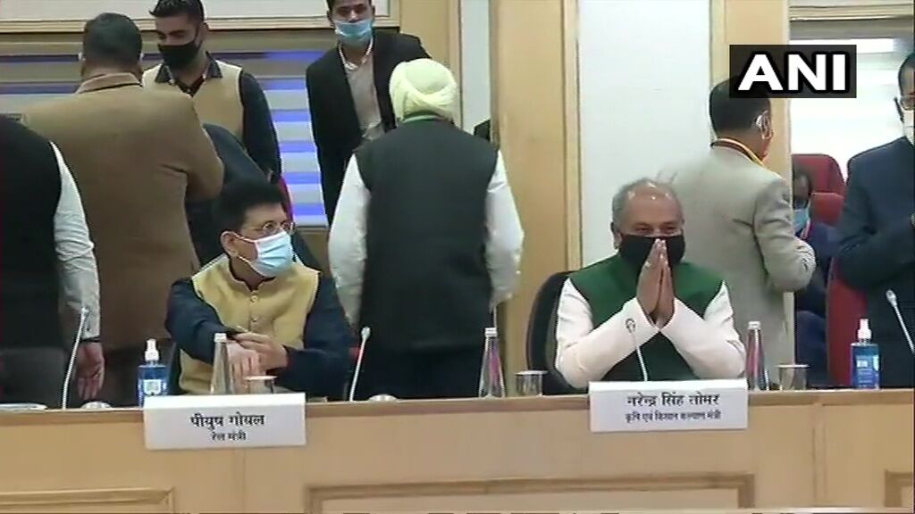 Union Agriculture Minister Narendra Singh Tomar and Union Minister Piyush Goyal lead talks with farmer leaders