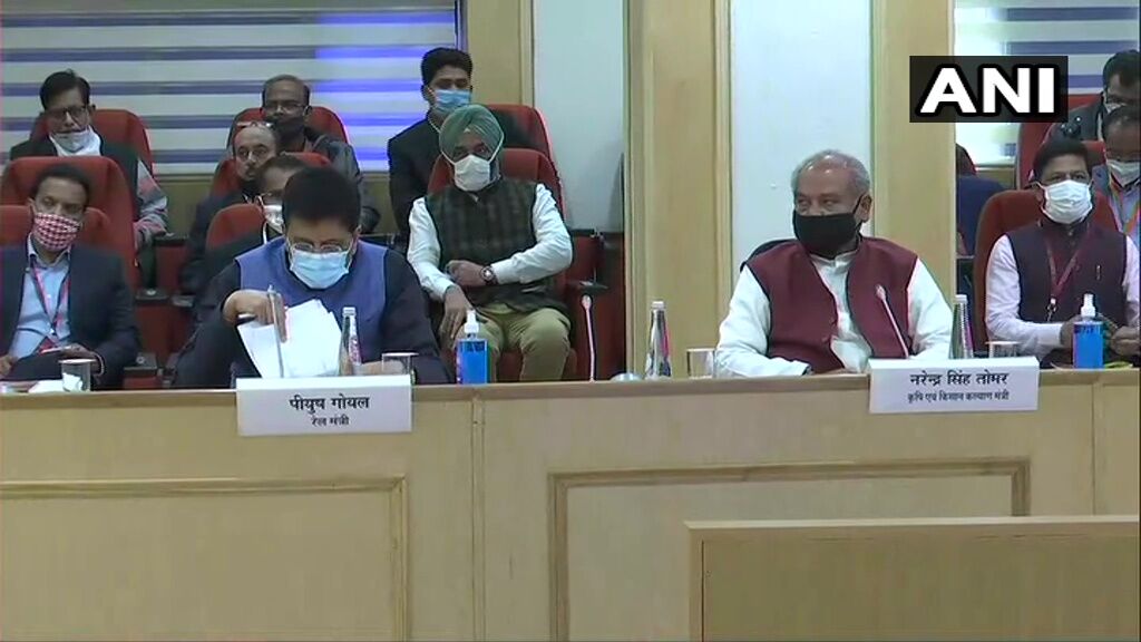 Union Ministers Narendra Singh Tomar and Piyush Goyal hold meeting with farmers leaders